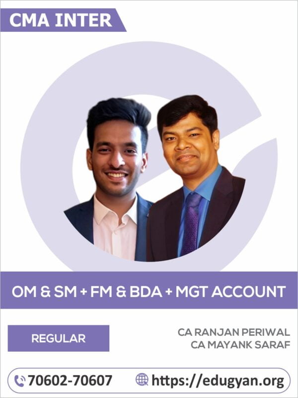 CMA Inter Cost, OM-SM, FM-BDA & Management Accounting Combo By CA Ranjan Periwal & CA Mayank Saraf (2022 Syllabus)